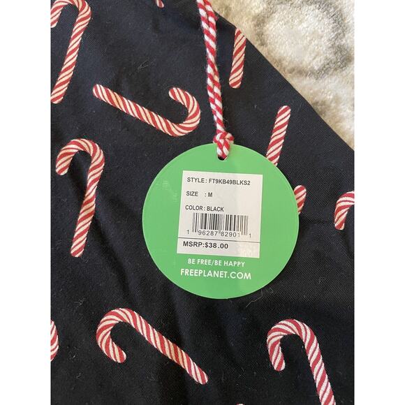 FREE PLANET Black W/Red & White Candy Canes Shirt. Size M. MSRP $38 NWT - Picture 2 of 4